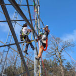 People hanging from a tower